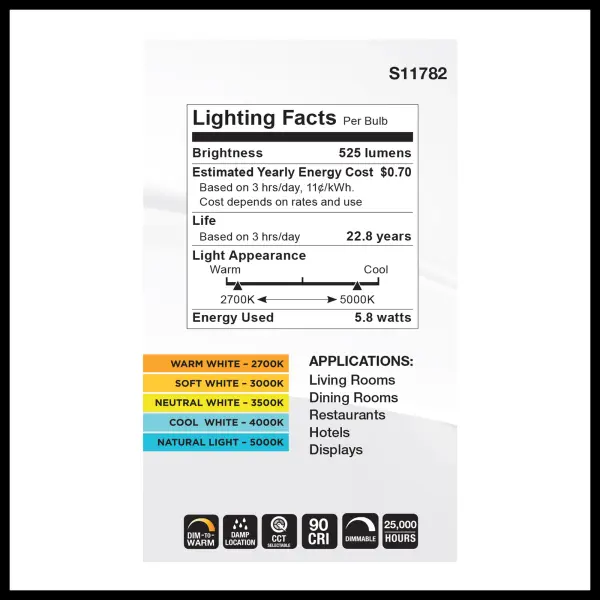 5.8 Watt R20 LED - 27K/30K/35K/40K/50K CCT Selectable - Dim to Warm - White Finish - 120 Volt - Image 4