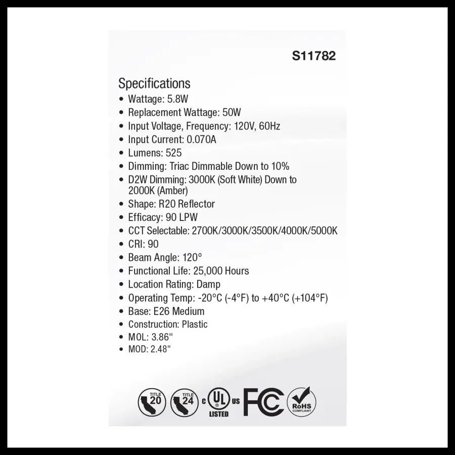 5.8 Watt R20 LED - 27K/30K/35K/40K/50K CCT Selectable - Dim to Warm - White Finish - 120 Volt - Image 5