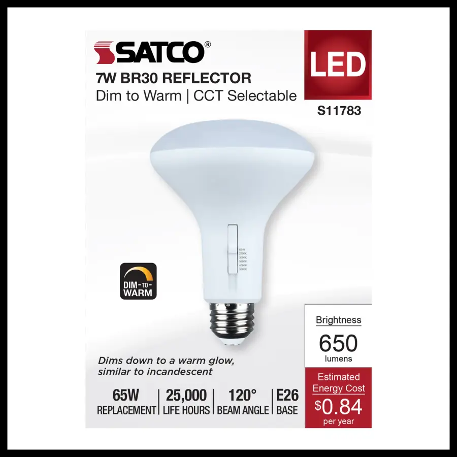 7 Watt BR30 LED - 27K/30K/35K/40K/50K CCT Selectable - Dim to Warm - White Finish - 120 Volt - Image 2