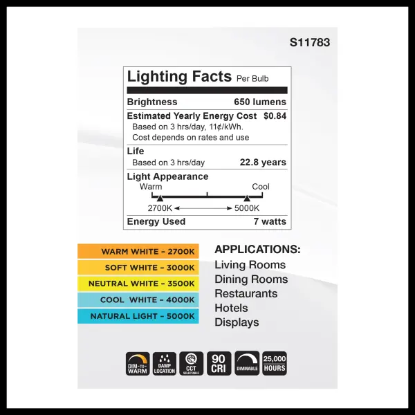 7 Watt BR30 LED - 27K/30K/35K/40K/50K CCT Selectable - Dim to Warm - White Finish - 120 Volt - Image 4