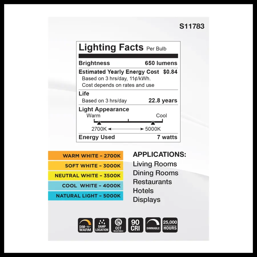7 Watt BR30 LED - 27K/30K/35K/40K/50K CCT Selectable - Dim to Warm - White Finish - 120 Volt - Image 4