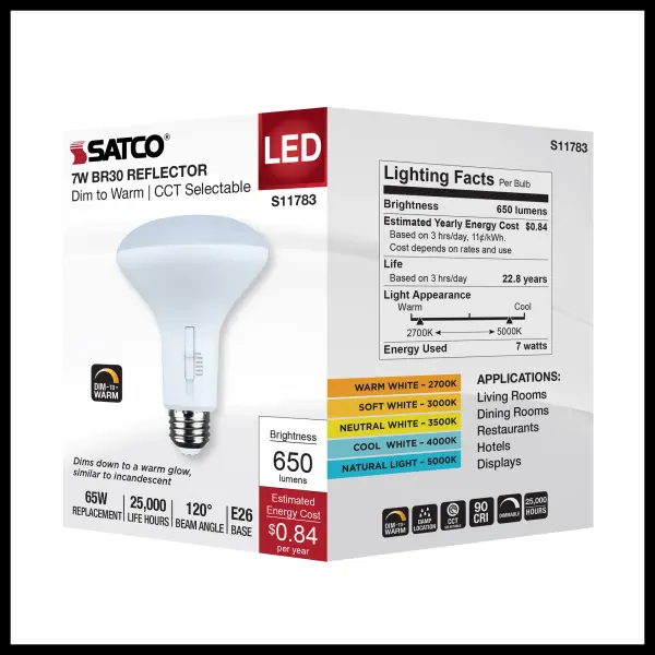 7 Watt BR30 LED - 27K/30K/35K/40K/50K CCT Selectable - Dim to Warm - White Finish - 120 Volt - Image 6