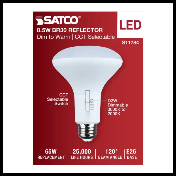 8.5 Watt BR30 LED - 27K/30K/35K/40K/50K CCT Selectable - Dim to Warm - White Finish - 120 Volt - Image 3