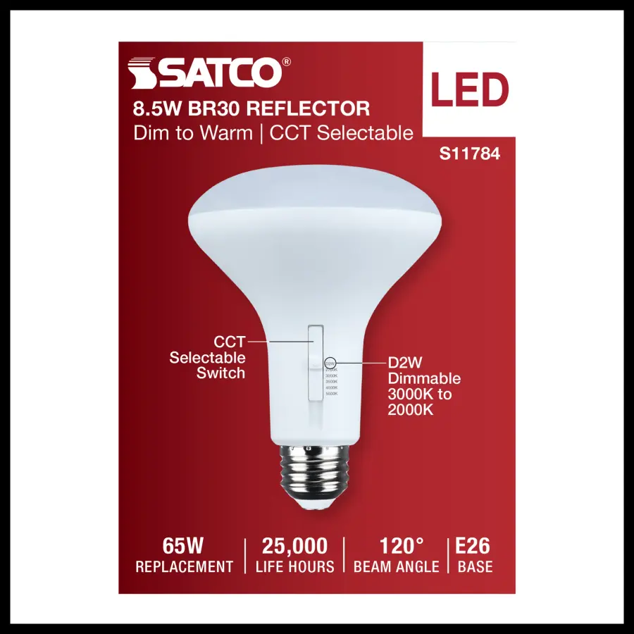8.5 Watt BR30 LED - 27K/30K/35K/40K/50K CCT Selectable - Dim to Warm - White Finish - 120 Volt - Image 3