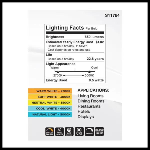8.5 Watt BR30 LED - 27K/30K/35K/40K/50K CCT Selectable - Dim to Warm - White Finish - 120 Volt - Image 4
