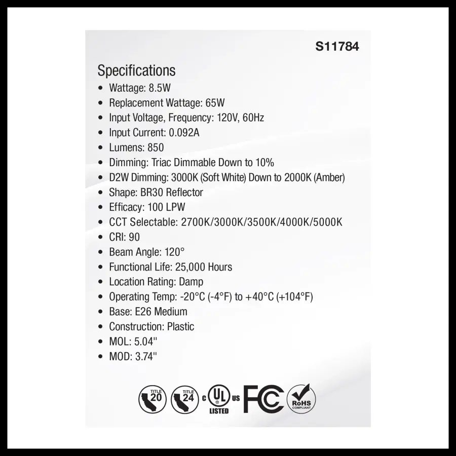 8.5 Watt BR30 LED - 27K/30K/35K/40K/50K CCT Selectable - Dim to Warm - White Finish - 120 Volt - Image 5