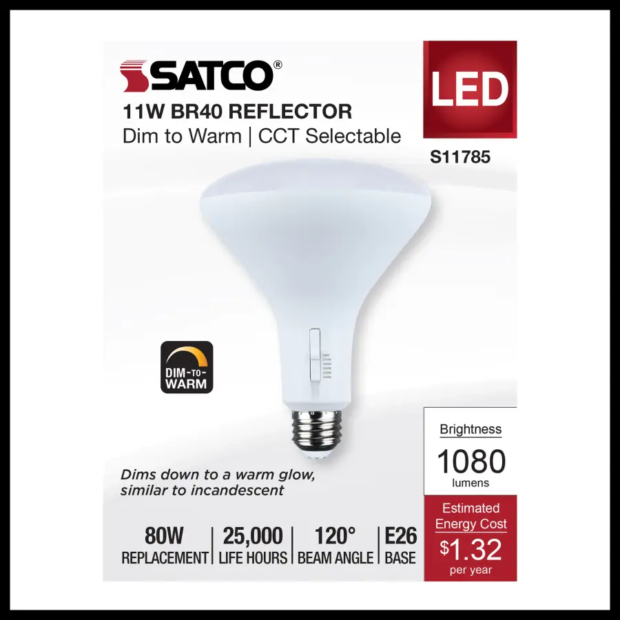 11 Watt BR40 LED - 27K/30K/35K/40K/50K CCT Selectable - Dim to Warm - White Finish - 120 Volt - Image 2