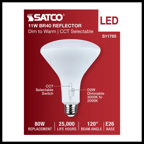 11 Watt BR40 LED - 27K/30K/35K/40K/50K CCT Selectable - Dim to Warm - White Finish - 120 Volt - Image 3
