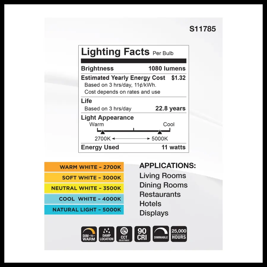 11 Watt BR40 LED - 27K/30K/35K/40K/50K CCT Selectable - Dim to Warm - White Finish - 120 Volt - Image 4