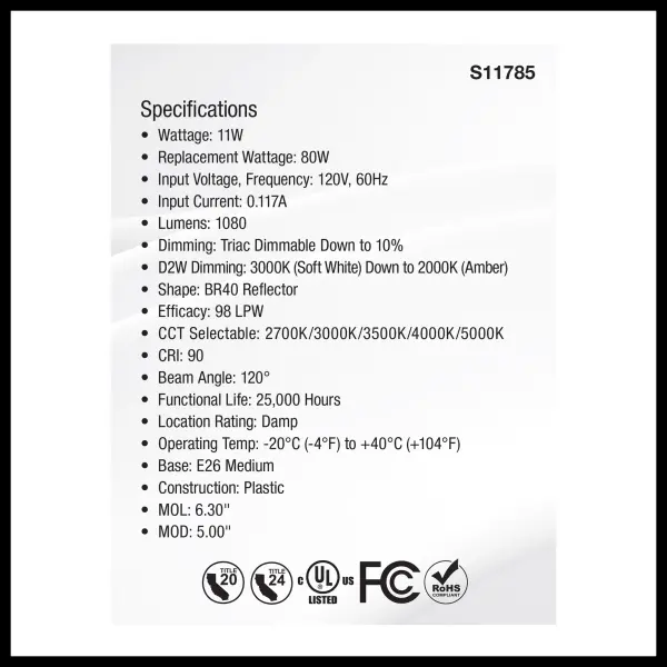 11 Watt BR40 LED - 27K/30K/35K/40K/50K CCT Selectable - Dim to Warm - White Finish - 120 Volt - Image 5