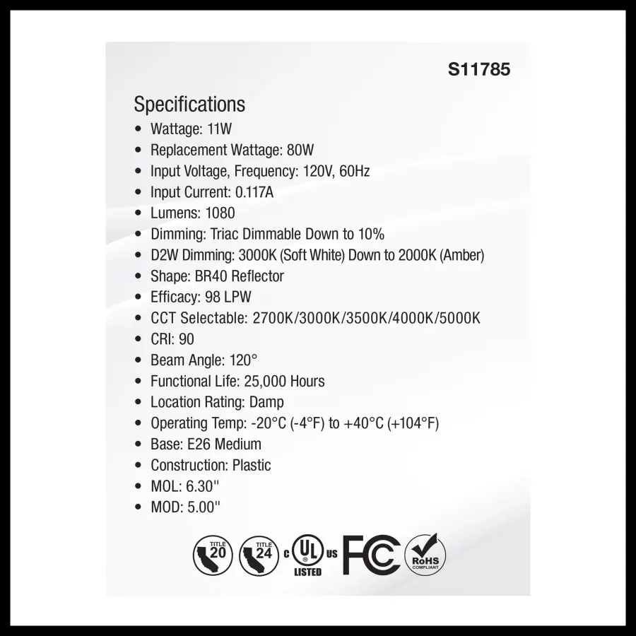 11 Watt BR40 LED - 27K/30K/35K/40K/50K CCT Selectable - Dim to Warm - White Finish - 120 Volt - Image 5