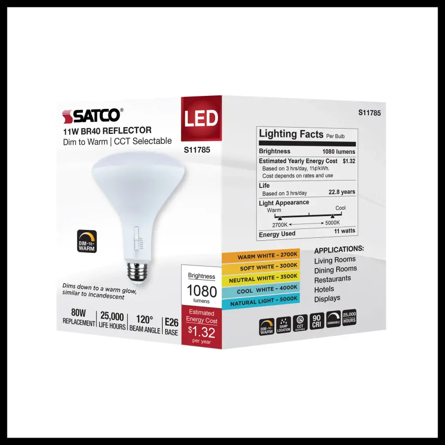 11 Watt BR40 LED - 27K/30K/35K/40K/50K CCT Selectable - Dim to Warm - White Finish - 120 Volt - Image 6