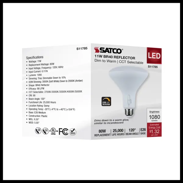 11 Watt BR40 LED - 27K/30K/35K/40K/50K CCT Selectable - Dim to Warm - White Finish - 120 Volt - Image 7