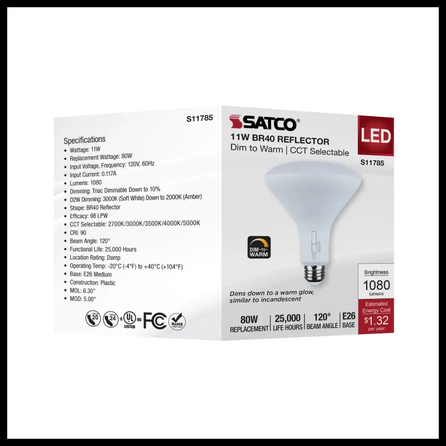 11 Watt BR40 LED - 27K/30K/35K/40K/50K CCT Selectable - Dim to Warm - White Finish - 120 Volt - Image 7