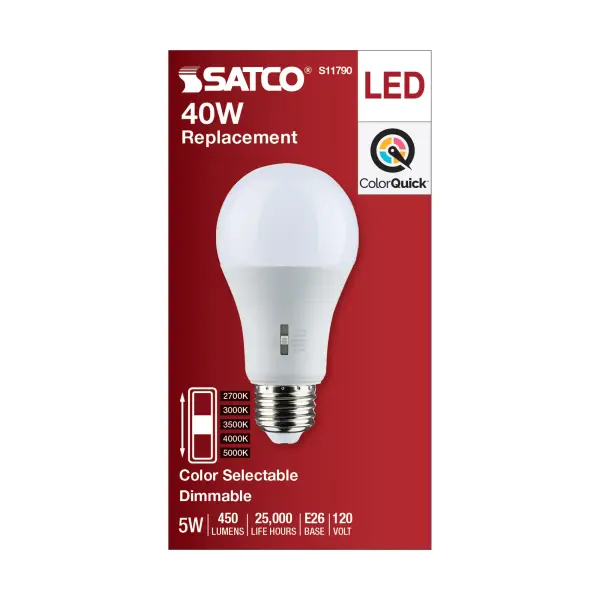 5 Watt A19 LED - Medium Base - CCT Selectable - 120 Volt - White Finish - Image 5