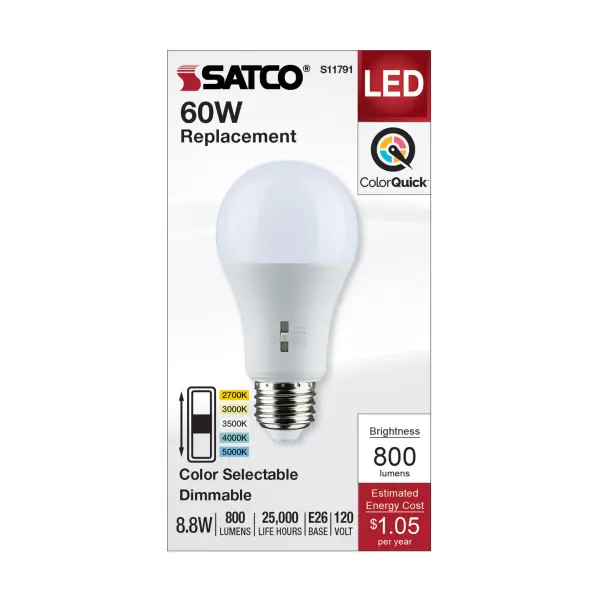 8.8 Watt A19 LED - Medium Base - CCT Selectable - 120 Volt - White Finish - Image 4