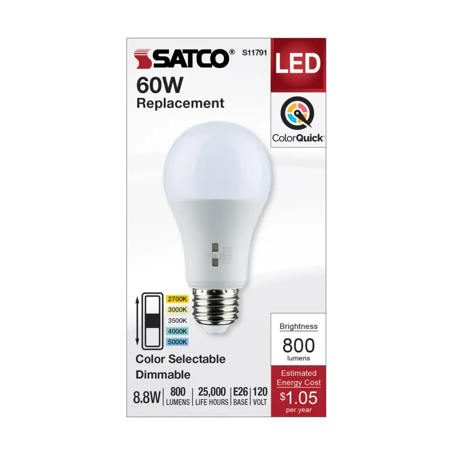 8.8 Watt A19 LED - Medium Base - CCT Selectable - 120 Volt - White Finish - Image 4