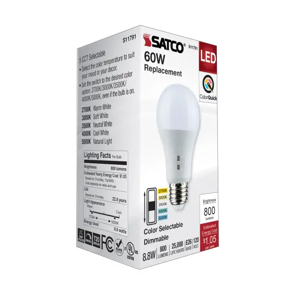 8.8 Watt A19 LED - Medium Base - CCT Selectable - 120 Volt - White Finish - Image 7