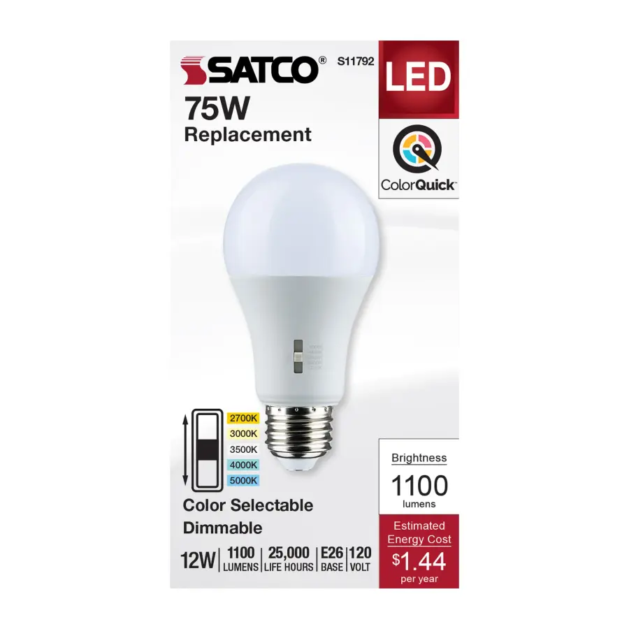 12 Watt A19 LED - Medium Base - CCT Selectable - 120 Volt - White Finish - Image 4