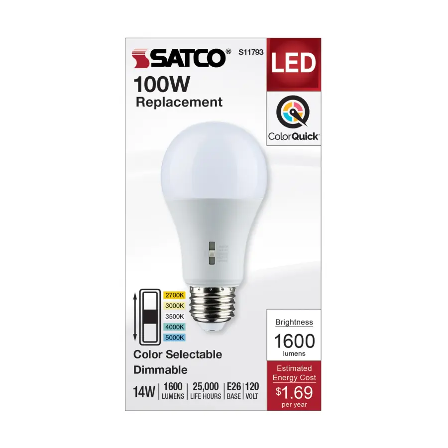 14 Watt A19 LED - Medium Base - CCT Selectable - 120 Volt - White Finish - Image 4
