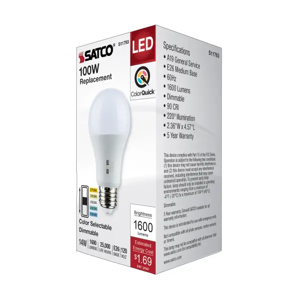 14 Watt A19 LED - Medium Base - CCT Selectable - 120 Volt - White Finish - Image 6