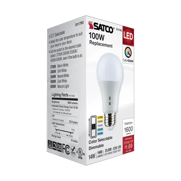 14 Watt A19 LED - Medium Base - CCT Selectable - 120 Volt - White Finish - Image 7