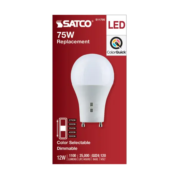 12 Watt A19 LED - Bi Pin GU24 Base - CCT Selectable - 120 Volt - White Finish - Image 5