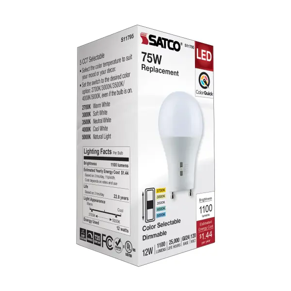 12 Watt A19 LED - Bi Pin GU24 Base - CCT Selectable - 120 Volt - White Finish - Image 7