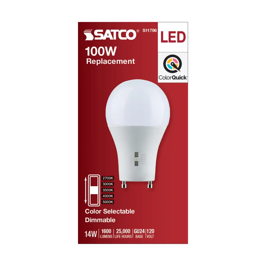 14 Watt A19 LED - Bi Pin GU24 Base - CCT Selectable - 120 Volt - White Finish - Image 5