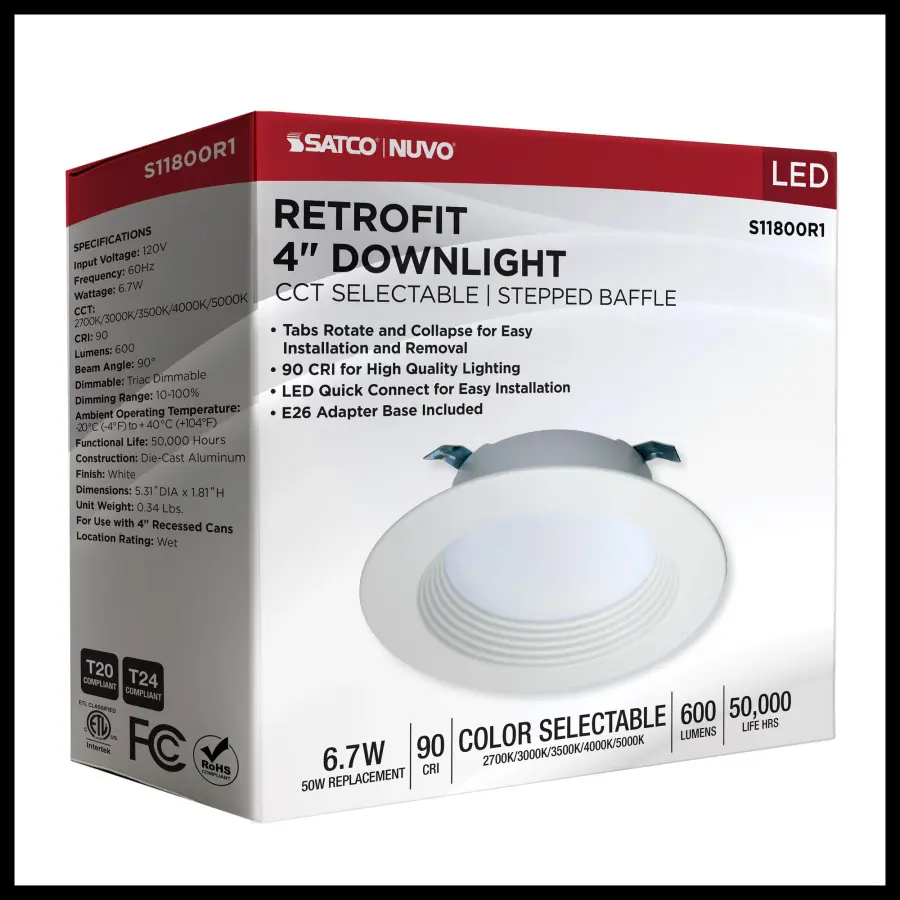 6.7 Watt LED Downlight Retrofit - 4 Inches - CCT Selectable - Round - White Finish - 120 Volt - Image 11