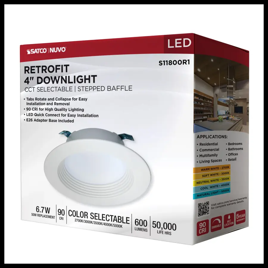 6.7 Watt LED Downlight Retrofit - 4 Inches - CCT Selectable - Round - White Finish - 120 Volt - Image 12