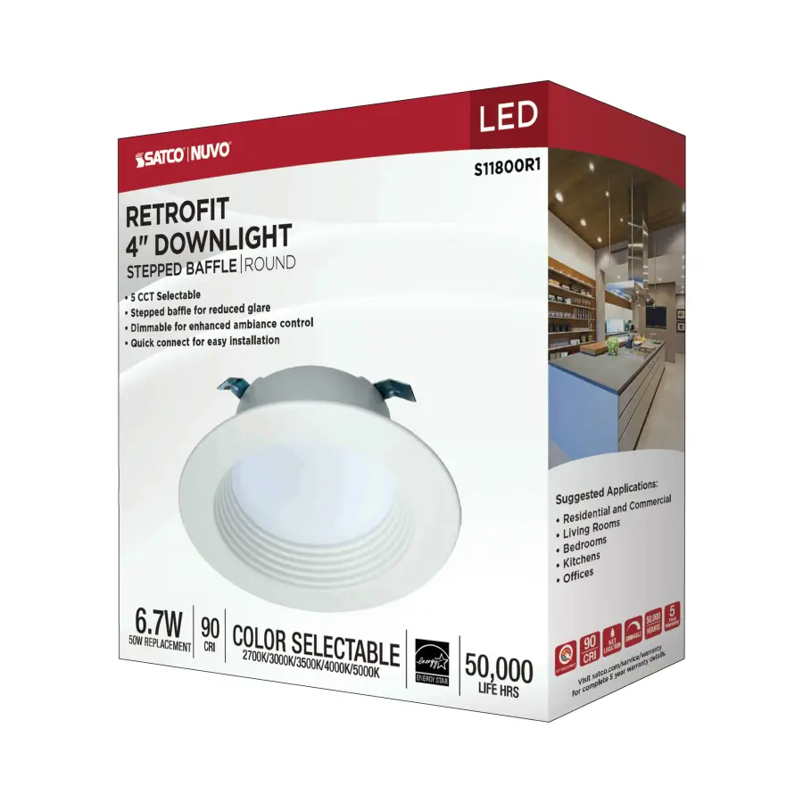 6.7 Watt LED Downlight Retrofit - 4 Inches - CCT Selectable - Round - White Finish - 120 Volt - Image 13