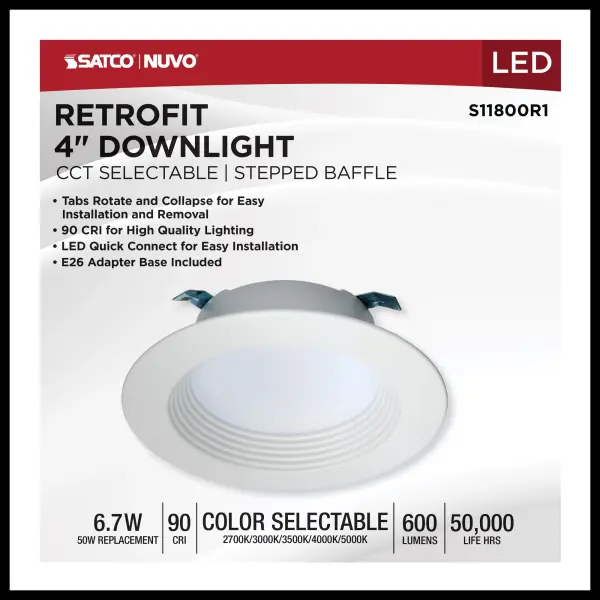 6.7 Watt LED Downlight Retrofit - 4 Inches - CCT Selectable - Round - White Finish - 120 Volt - Image 7