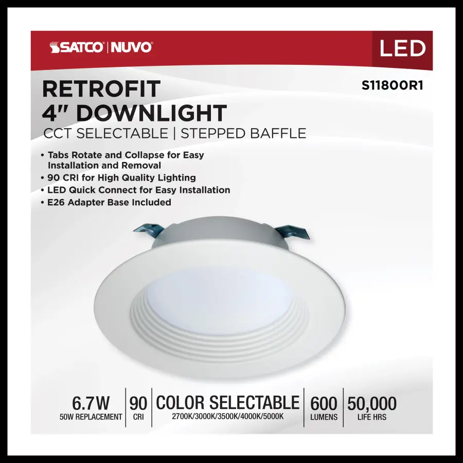 6.7 Watt LED Downlight Retrofit - 4 Inches - CCT Selectable - Round - White Finish - 120 Volt - Image 7
