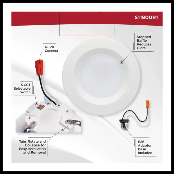 6.7 Watt LED Downlight Retrofit - 4 Inches - CCT Selectable - Round - White Finish - 120 Volt - Image 8