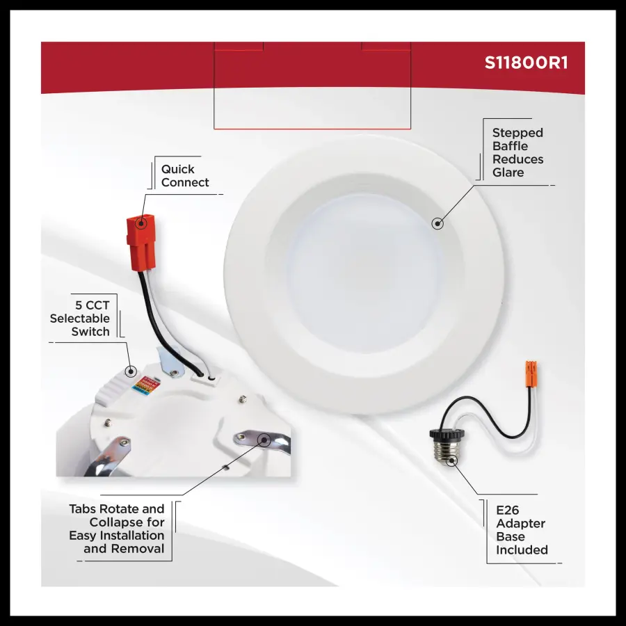 6.7 Watt LED Downlight Retrofit - 4 Inches - CCT Selectable - Round - White Finish - 120 Volt - Image 8