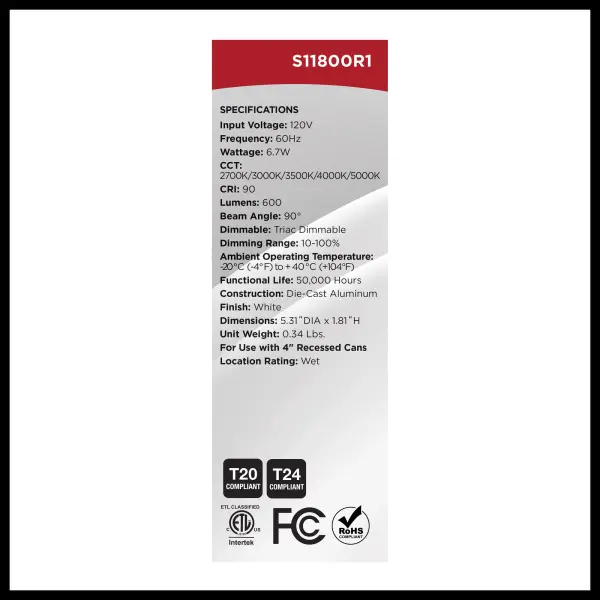 6.7 Watt LED Downlight Retrofit - 4 Inches - CCT Selectable - Round - White Finish - 120 Volt - Image 10