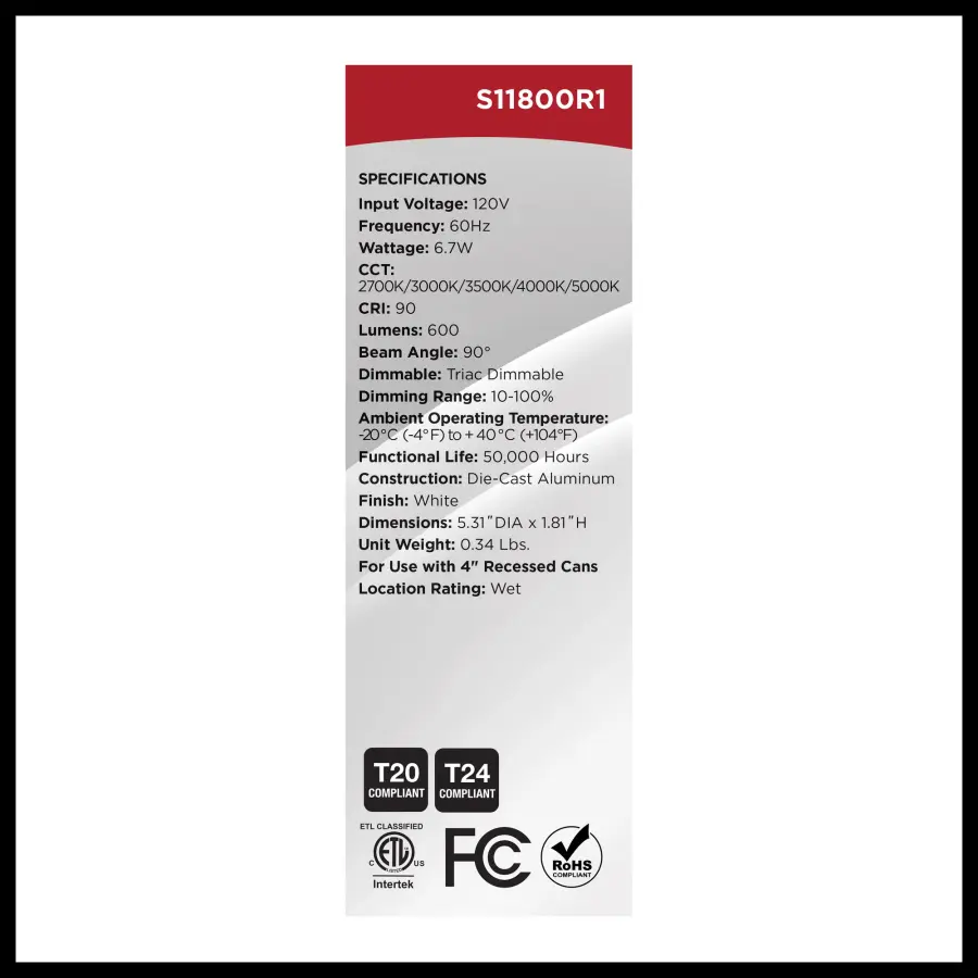 6.7 Watt LED Downlight Retrofit - 4 Inches - CCT Selectable - Round - White Finish - 120 Volt - Image 10