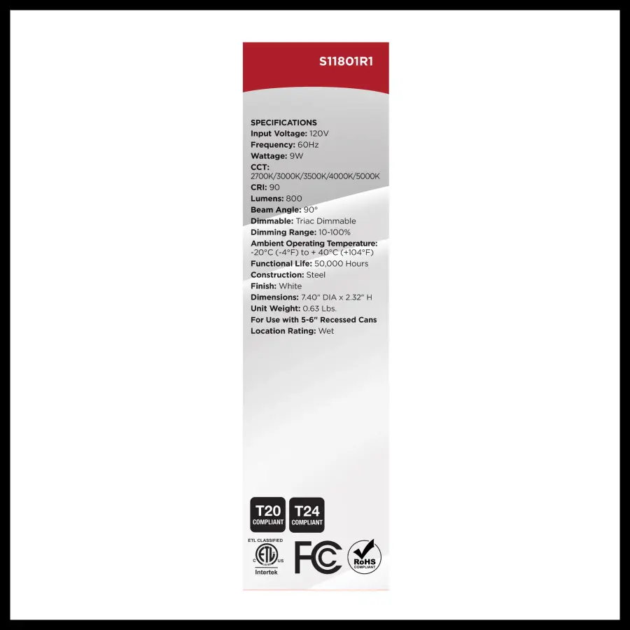 9 Watt LED Downlight Retrofit - 5-6 Inches - CCT Selectable - Round - White Finish - 120 Volt - Image 11