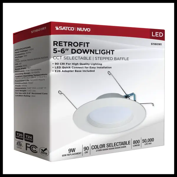 9 Watt LED Downlight Retrofit - 5-6 Inches - CCT Selectable - Round - White Finish - 120 Volt - Image 12