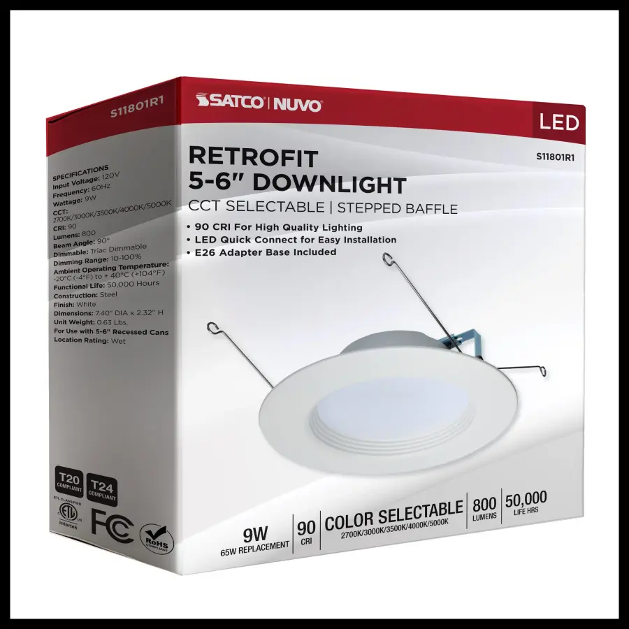 9 Watt LED Downlight Retrofit - 5-6 Inches - CCT Selectable - Round - White Finish - 120 Volt - Image 12