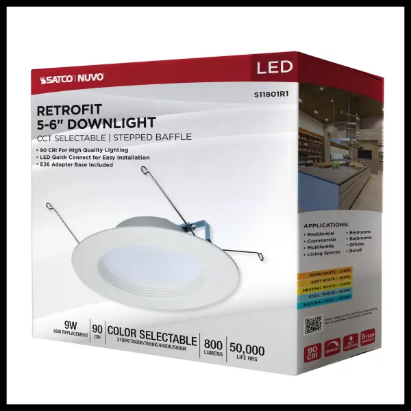 9 Watt LED Downlight Retrofit - 5-6 Inches - CCT Selectable - Round - White Finish - 120 Volt - Image 13
