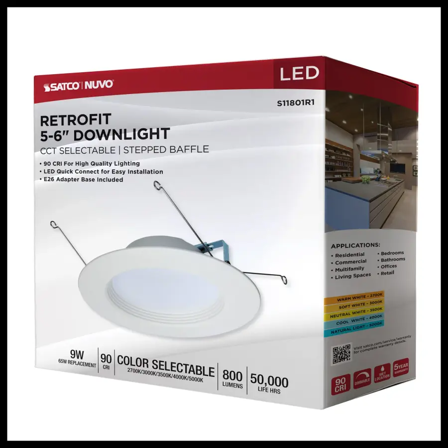 9 Watt LED Downlight Retrofit - 5-6 Inches - CCT Selectable - Round - White Finish - 120 Volt - Image 13
