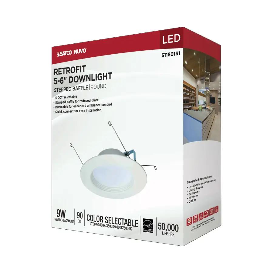 9 Watt LED Downlight Retrofit - 5-6 Inches - CCT Selectable - Round - White Finish - 120 Volt - Image 14
