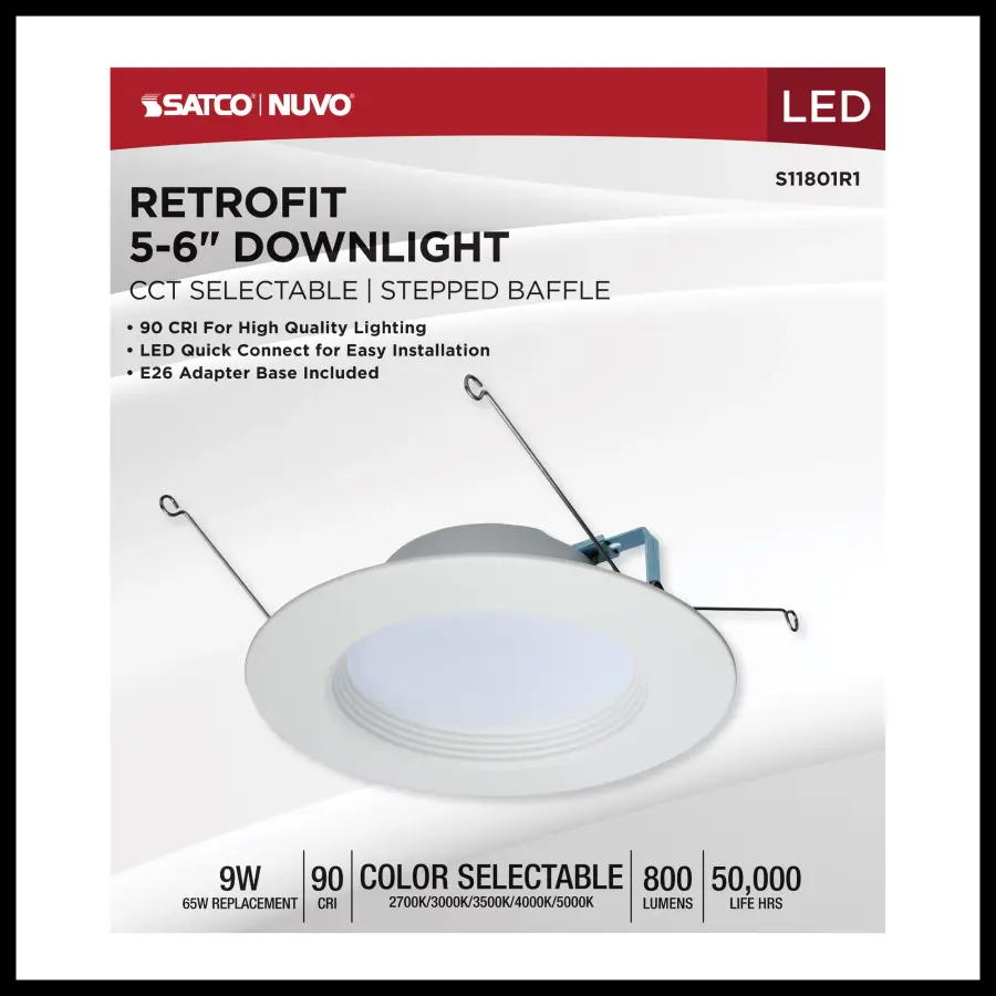 9 Watt LED Downlight Retrofit - 5-6 Inches - CCT Selectable - Round - White Finish - 120 Volt - Image 8
