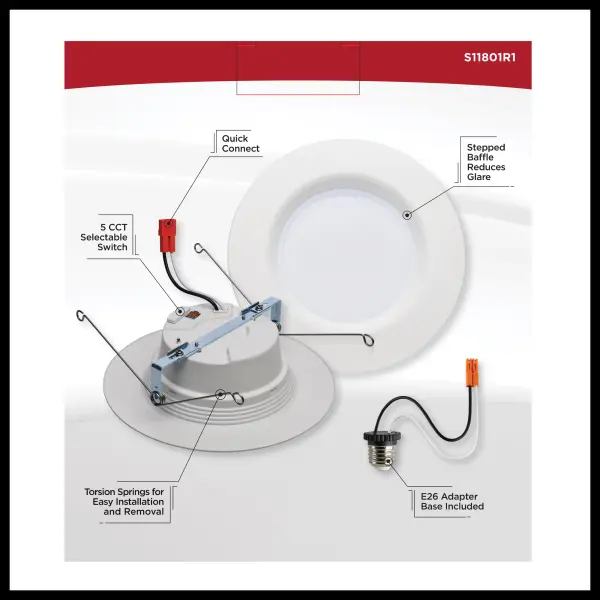 9 Watt LED Downlight Retrofit - 5-6 Inches - CCT Selectable - Round - White Finish - 120 Volt - Image 9
