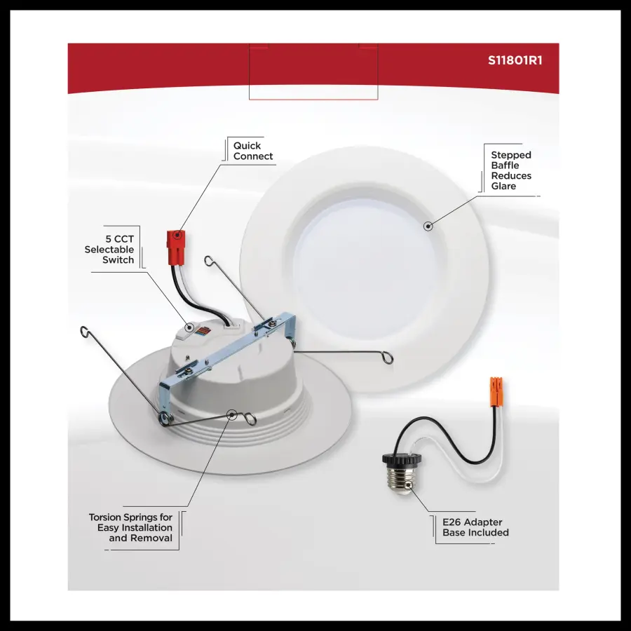 9 Watt LED Downlight Retrofit - 5-6 Inches - CCT Selectable - Round - White Finish - 120 Volt - Image 9
