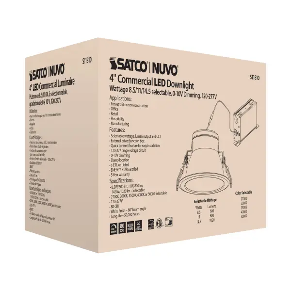 14.5 Watt Commercial LED Downlight - 4 in. - Color Adjustable - Lumen Adjustable - 120-277 volt - Image 7