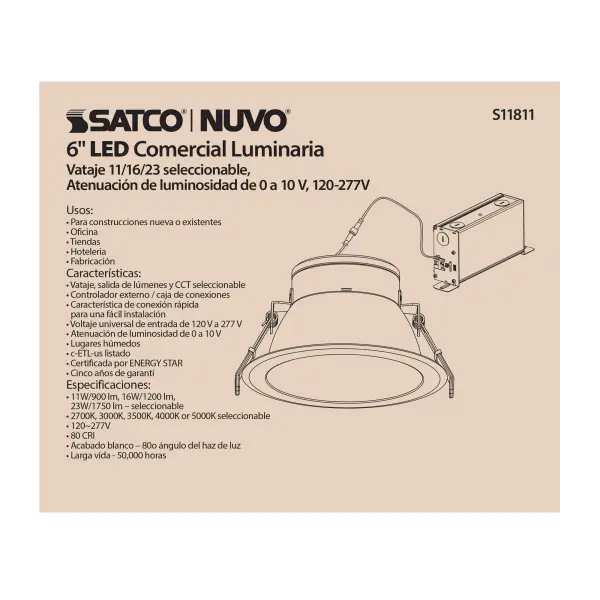 23 Watt Commercial LED Downlight - 6 in. - Color Adjustable - Lumen Adjustable - 120-277 volt - Image 13