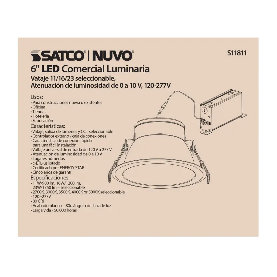 23 Watt Commercial LED Downlight - 6 in. - Color Adjustable - Lumen Adjustable - 120-277 volt - Image 13